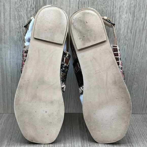 ZARA Basic Sandals Size 40 US 9.5 Boho Sequin Embellished Slingback Flats Pink - Picture 10 of 11